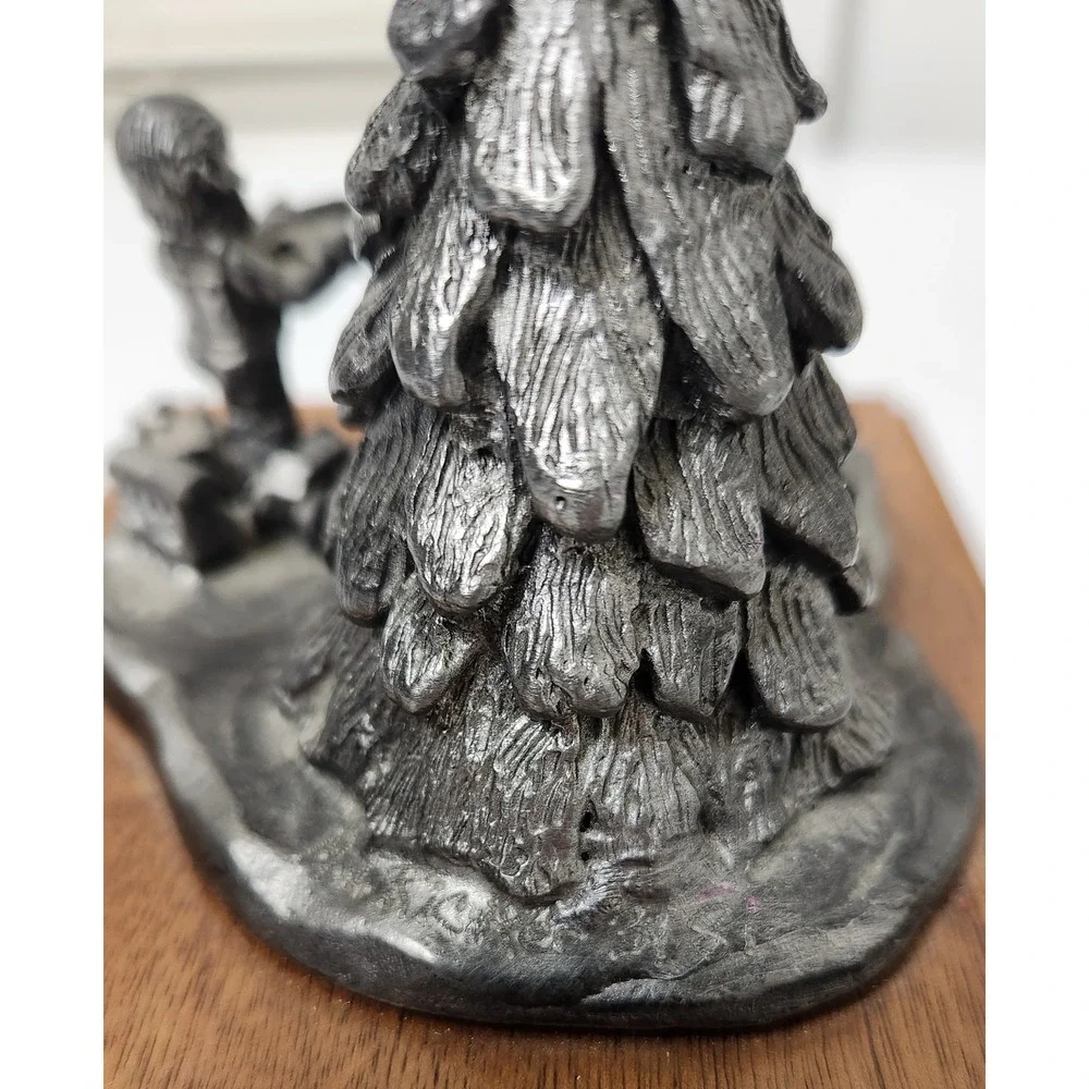 Vintage Michael Ricker Pewter Christmas Figurine Set Wood‎ Base 3pc